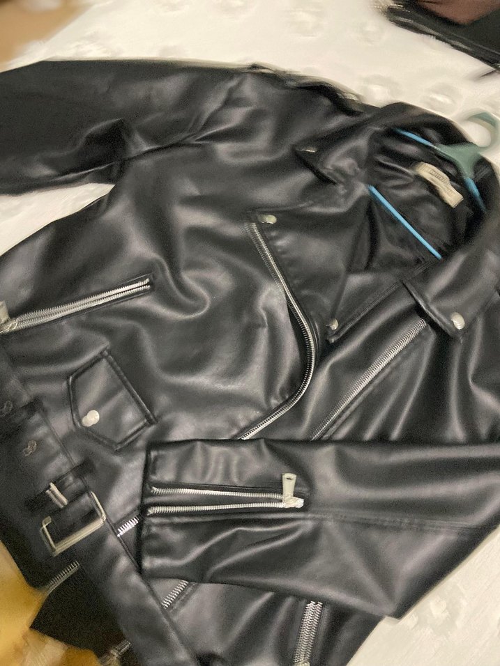 Kadın Siyah Deri Biker Ceket - Görsel 3