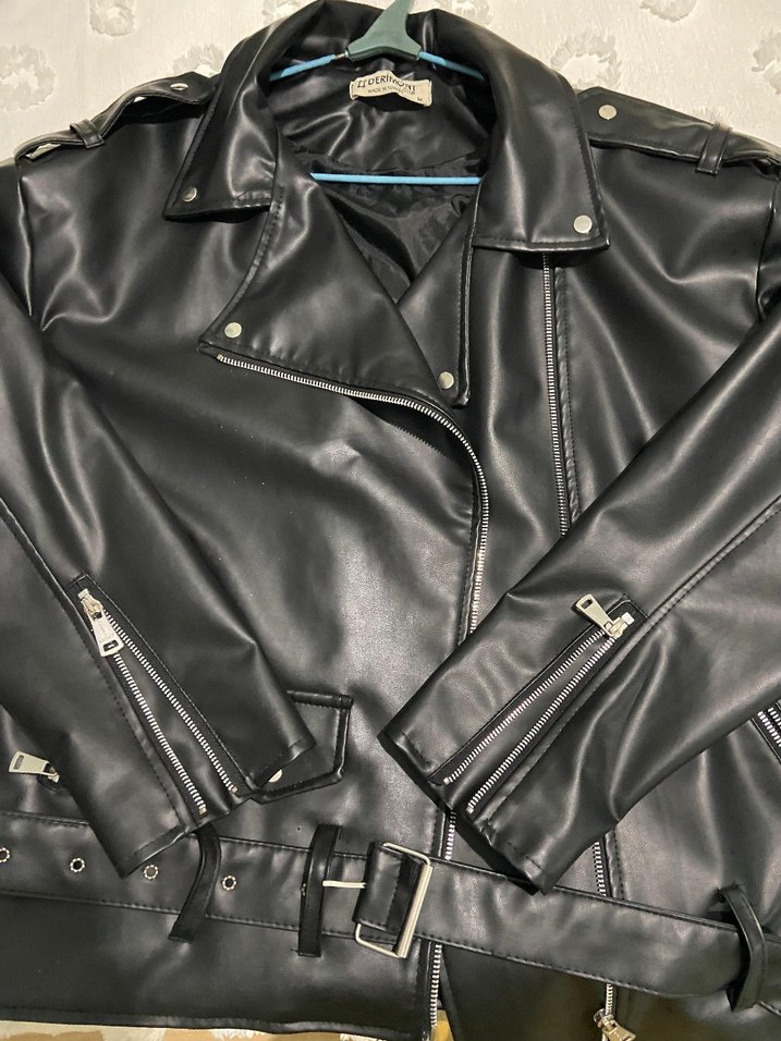 Kadın Siyah Deri Biker Ceket - Görsel 2