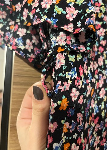 Çiçekli V Yaka Bohem Elbise - Görsel 6