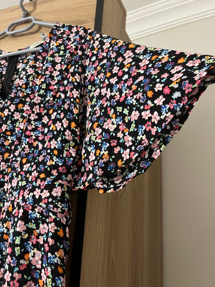 Çiçekli V Yaka Bohem Elbise - Görsel 4