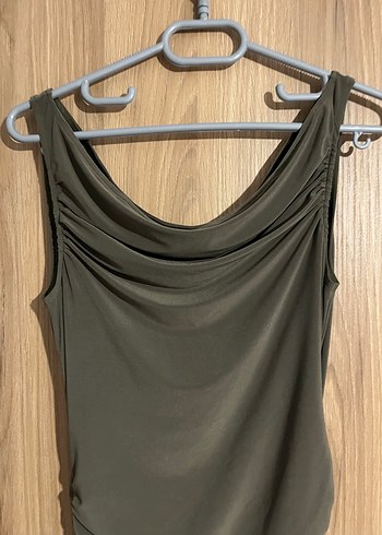 Drapeli Haki Uzun Kadın Elbise - Görsel 2