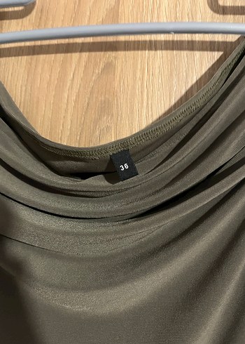 Drapeli Haki Uzun Kadın Elbise - Görsel 3