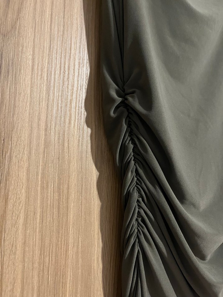 Drapeli Haki Uzun Kadın Elbise - Görsel 5