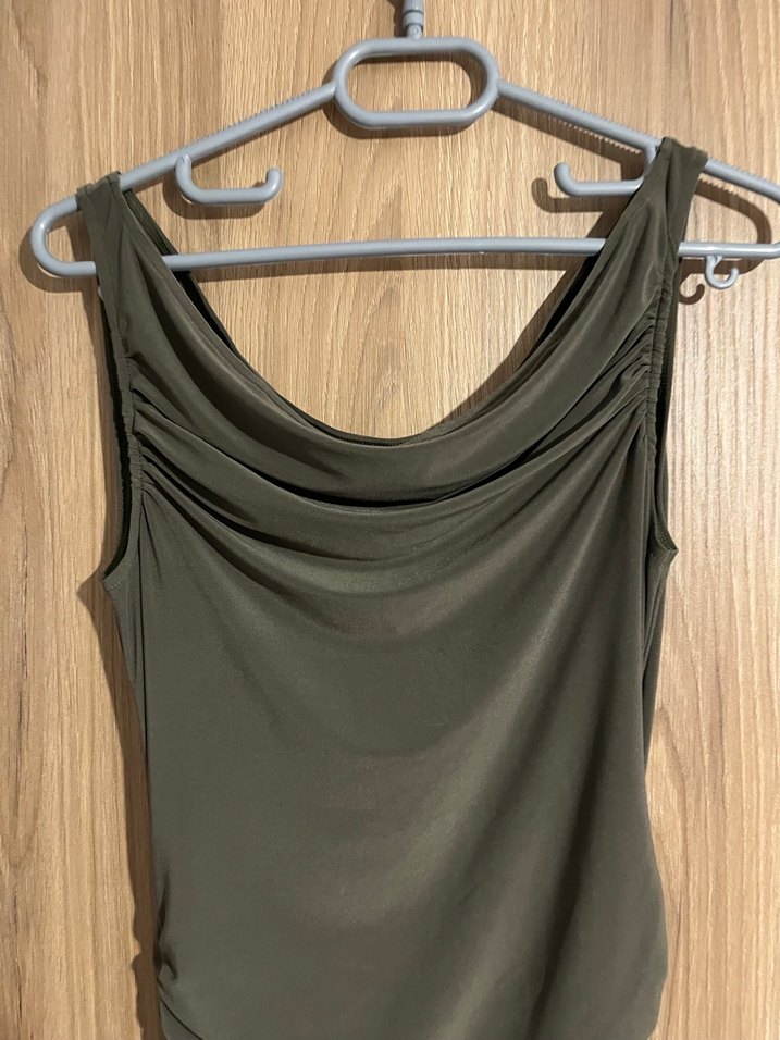 Drapeli Haki Uzun Kadın Elbise - Görsel 2