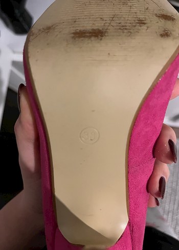 Pembe Süet İnce Topuklu Kadın Stiletto - Görsel 4