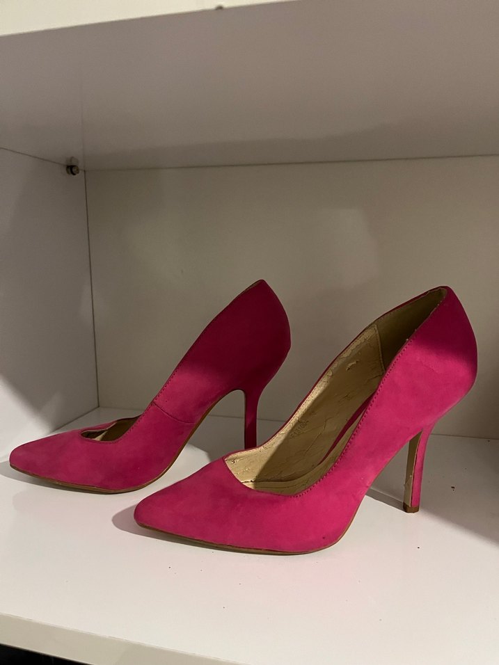 Pembe Süet İnce Topuklu Kadın Stiletto - Görsel 2