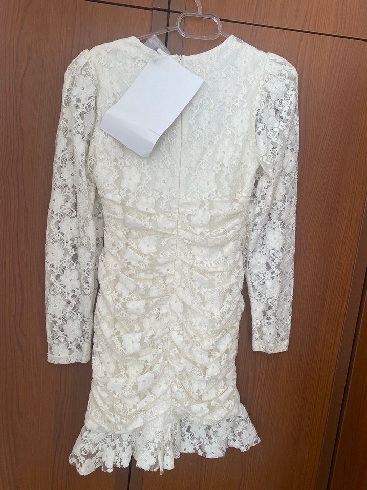 Dantel Detaylı Beyaz Midi Abiye Elbise - Görsel 3