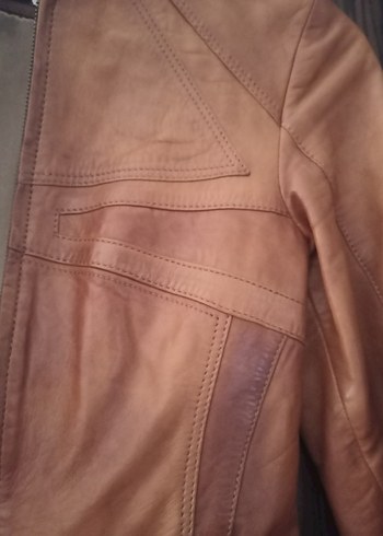 Kahverengi Deri Kadın Biker Ceket - Görsel 4