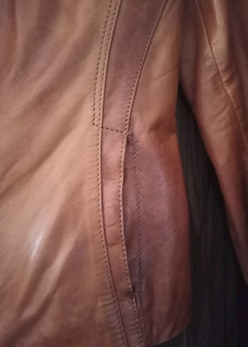 Kahverengi Deri Kadın Biker Ceket - Görsel 3