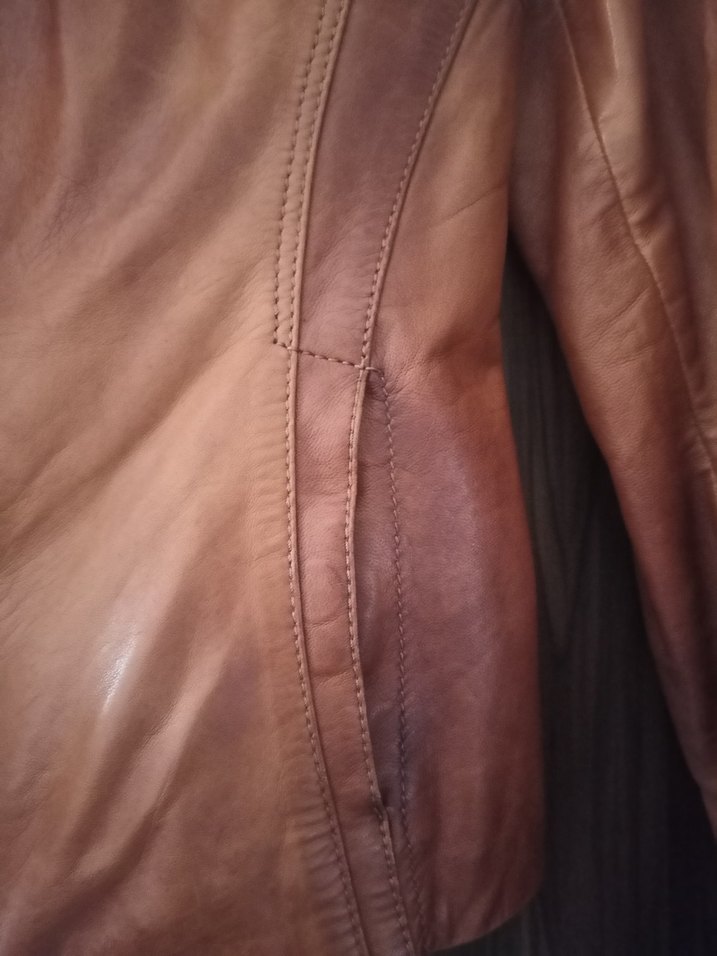 Kahverengi Deri Kadın Biker Ceket - Görsel 3