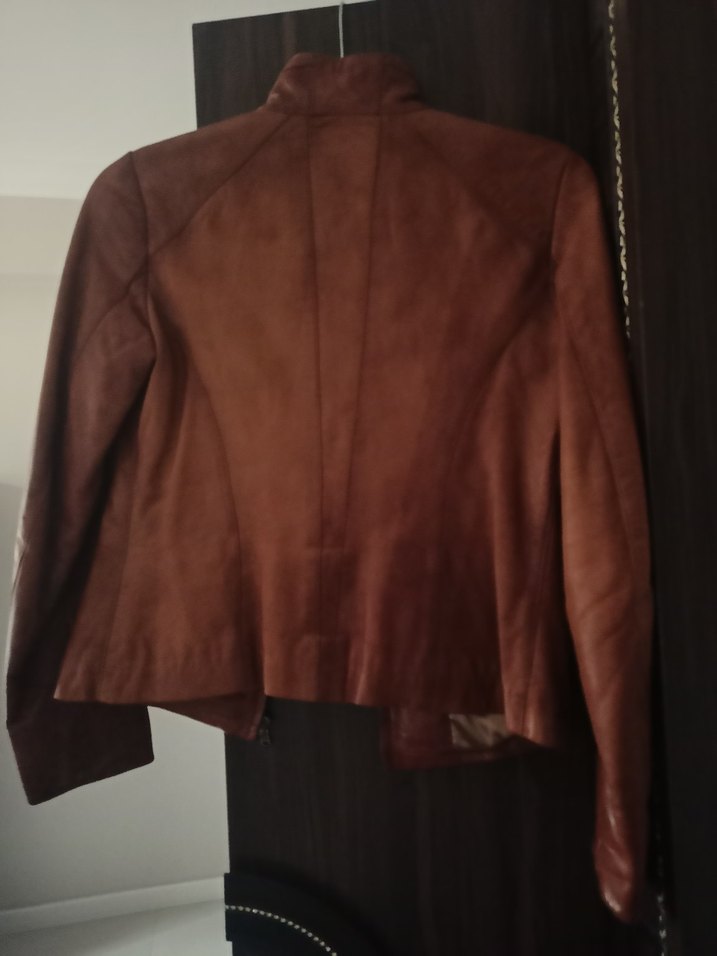 Kahverengi Deri Kadın Biker Ceket - Görsel 2