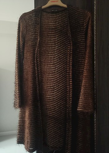 Kadın Kahverengi Örgü Bohem Uzun Hırka - Görsel 3