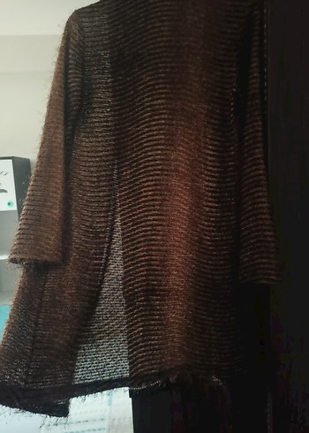 Kadın Kahverengi Örgü Bohem Uzun Hırka - Görsel 2