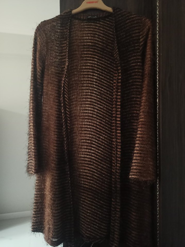 Kadın Kahverengi Örgü Bohem Uzun Hırka - Görsel 3