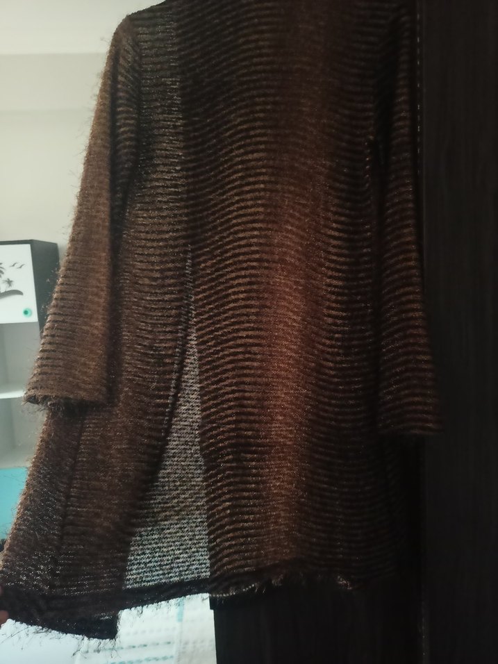 Kadın Kahverengi Örgü Bohem Uzun Hırka - Görsel 2