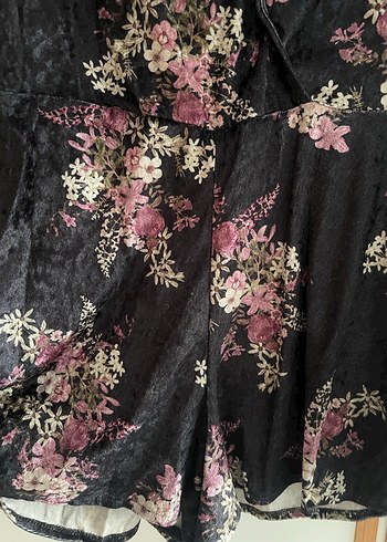 Siyah V Yaka kadife  Uzun Kollu mini tulum - Görsel 5