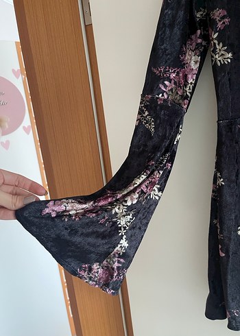 Siyah V Yaka kadife  Uzun Kollu mini tulum - Görsel 3