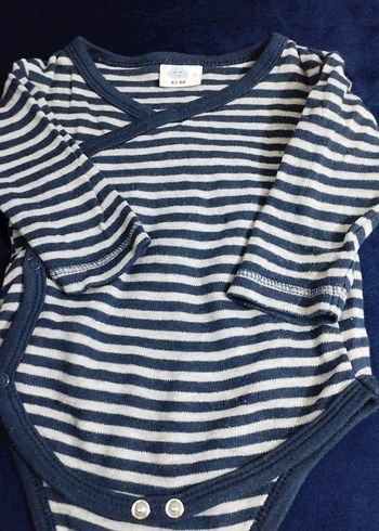 Düğmeli Mavi Çizgili Bebek Body - Görsel 2