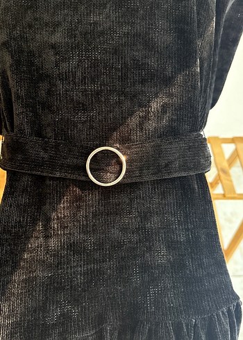 Kemerli Siyah Süet Kadın Triko Elbise - Görsel 3