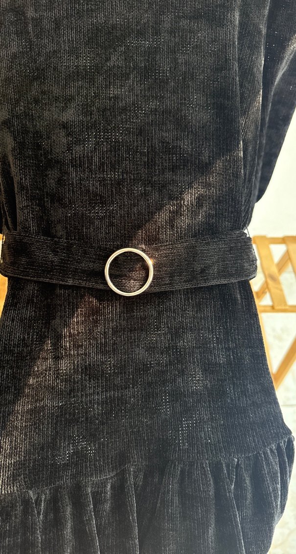 Kemerli Siyah Süet Kadın Triko Elbise - Görsel 3