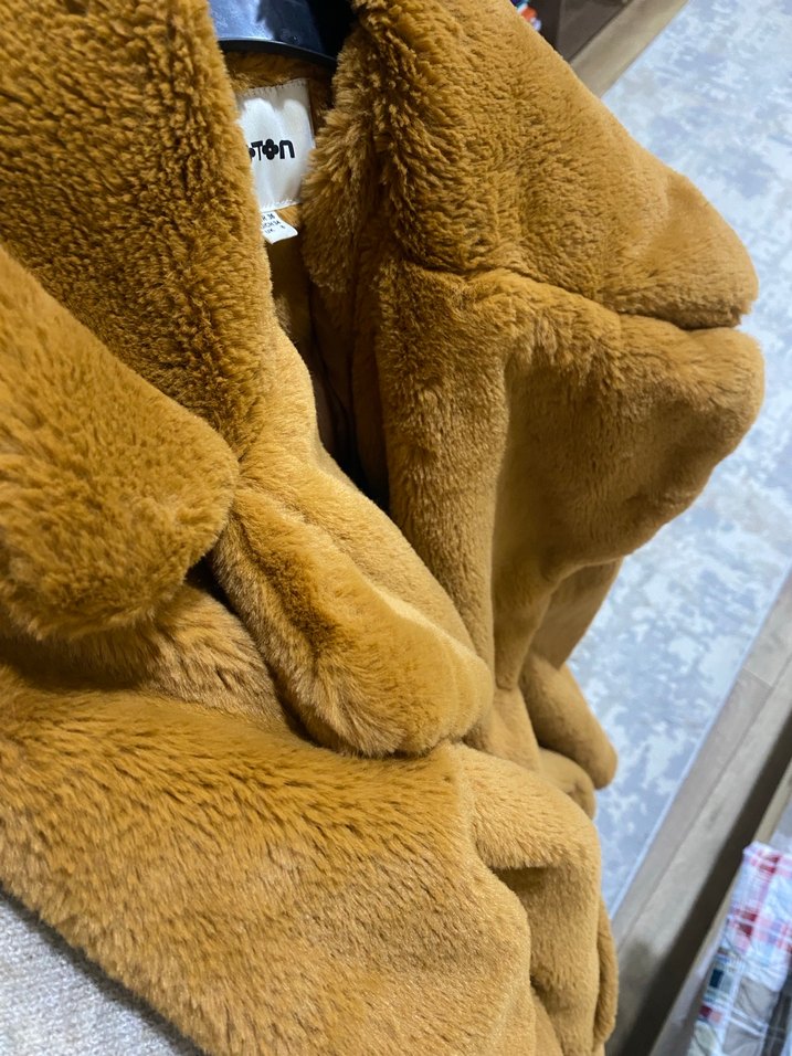 Kahverengi Kadın Suni Kürk Midi Ceket - Görsel 4