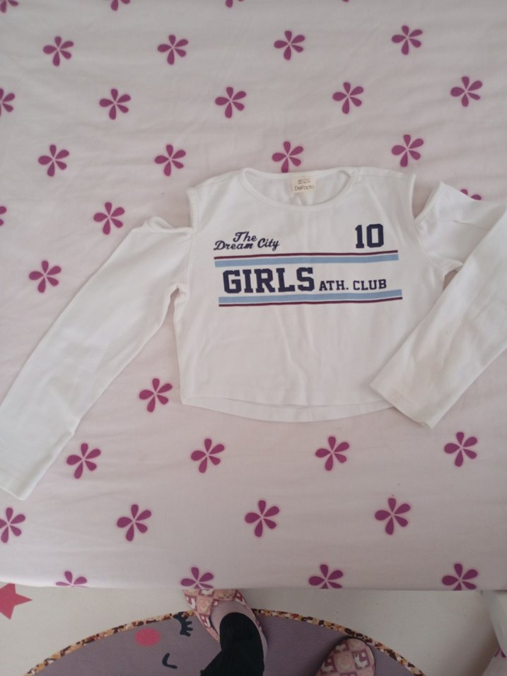 Defacto Beyaz Omzu Açık Uzun Kollu Kız Tişörtü - Görsel 3