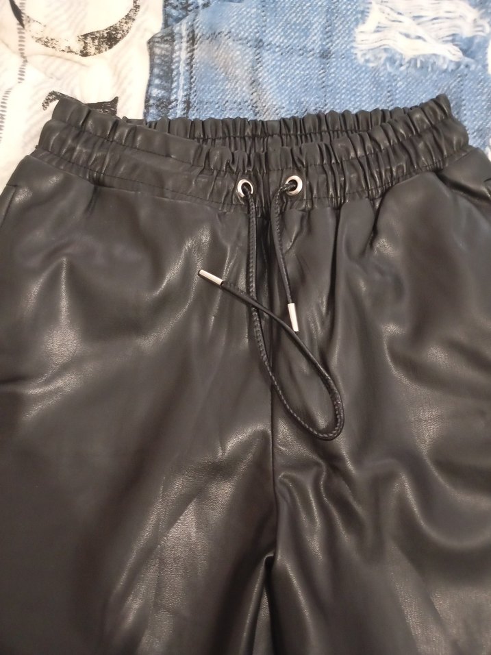 Deri Siyah Kadın Pantolon - Görsel 2