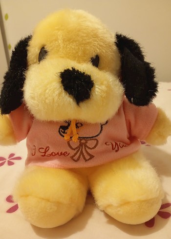 Pembe Kapüşonlu Sarı Peluş Köpek Oyuncak - Görsel 2