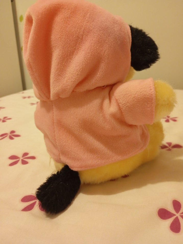 Pembe Kapüşonlu Sarı Peluş Köpek Oyuncak - Görsel 3