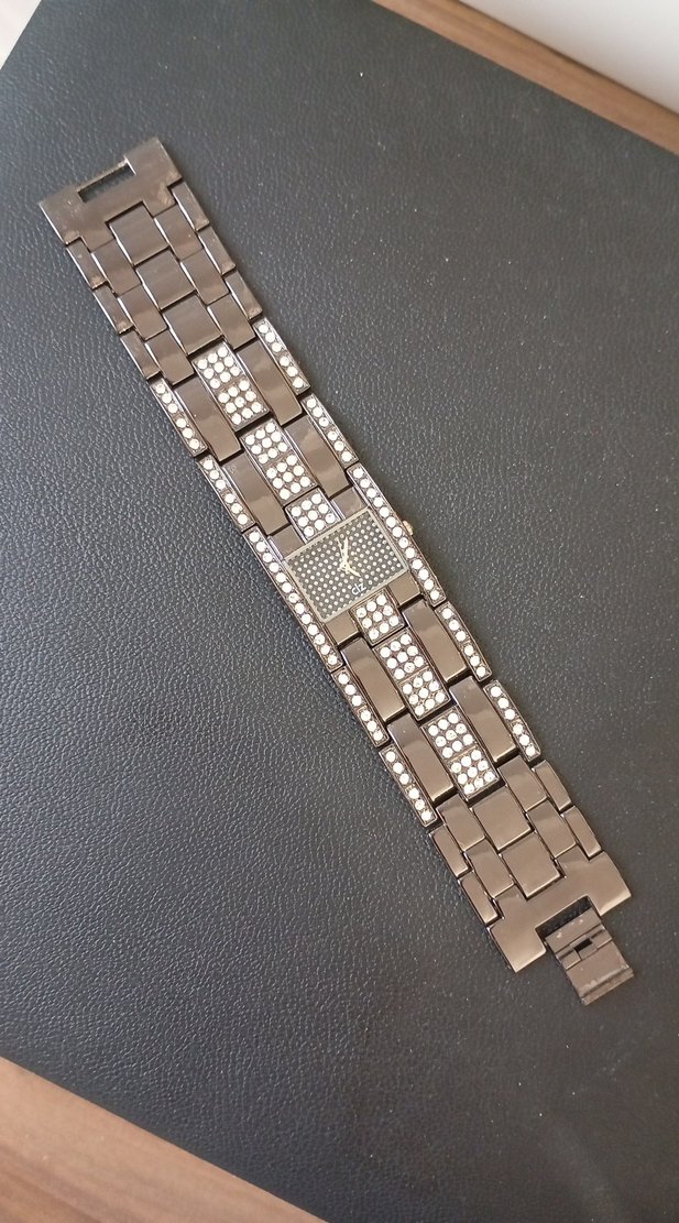 Taşlı Siyah Kadın Kol Saati - Görsel 2