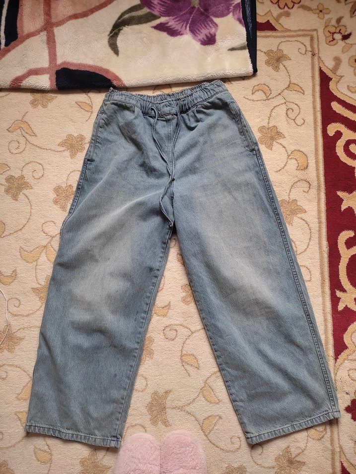 Gri Kadın Kot Pantolon Bel Detaylı - Görsel 4