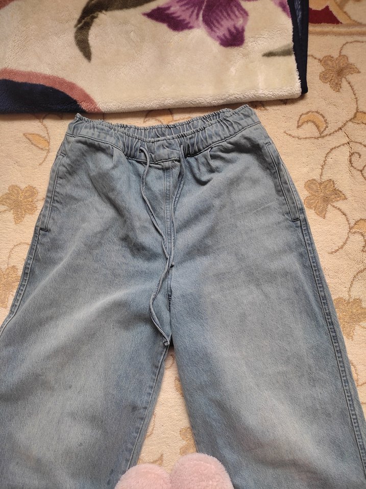 Gri Kadın Kot Pantolon Bel Detaylı - Görsel 3