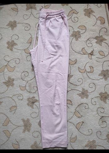 Pembe Rahat Kesim Midi Kumaş Pantolon - Görsel 2