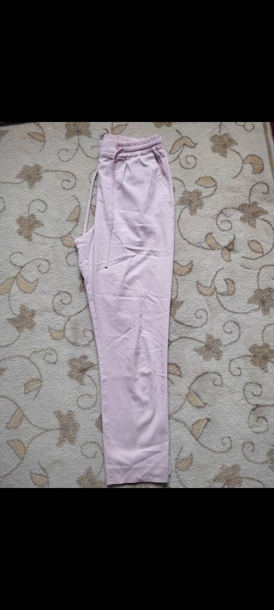 Pembe Rahat Kesim Midi Kumaş Pantolon - Görsel 2