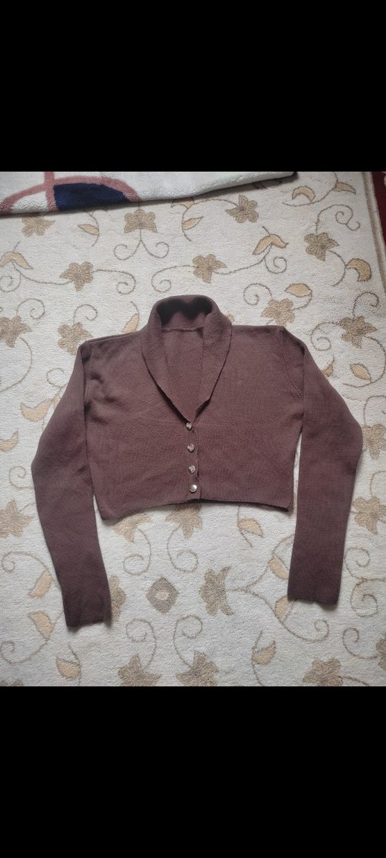 Düğmeli Kahverengi Kadın Hırka - Görsel 2