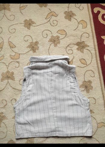 Düğmeli Kolsuz Keten Gri Yelek - Görsel 3