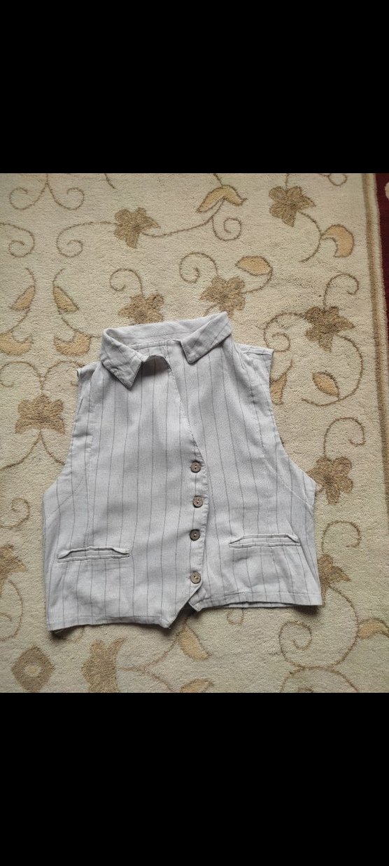 Düğmeli Kolsuz Keten Gri Yelek - Görsel 2