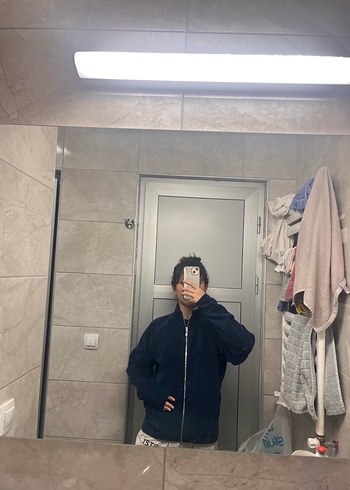 Kadın Lacivert Fermuarlı Yüksek Yakalı Sweatshirt - Görsel 3