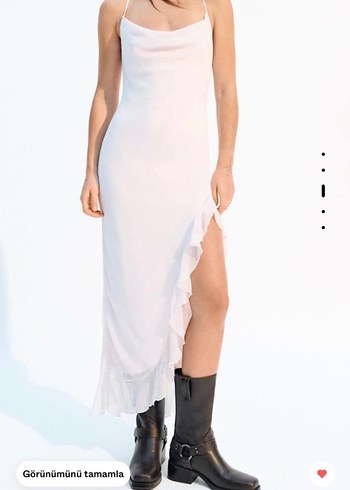 Pudra Pembe Uzun Askılı Fırfırlı Elbise - Görsel 2