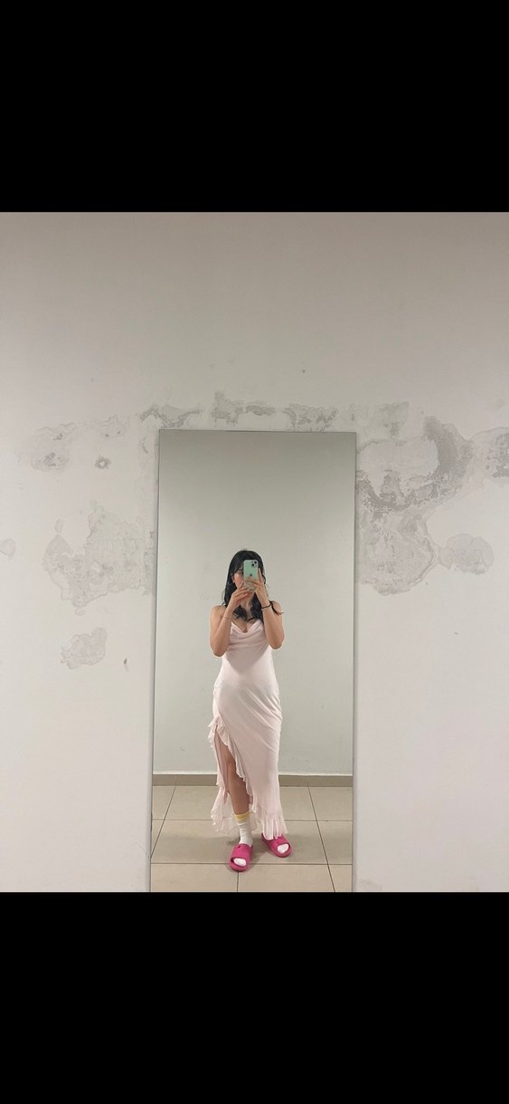 Pudra Pembe Uzun Askılı Fırfırlı Elbise - Görsel 3