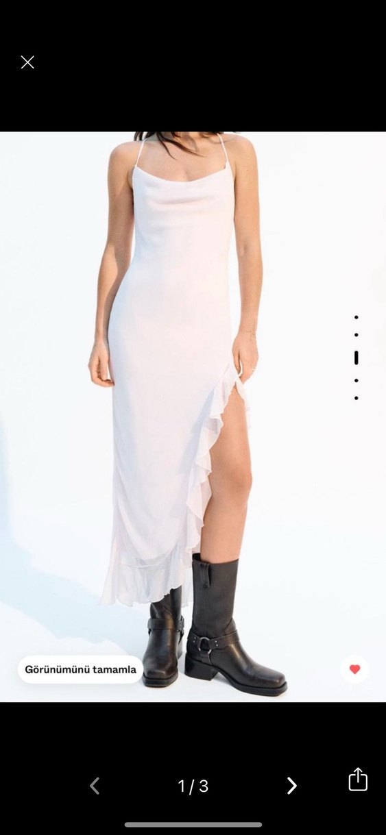 Pudra Pembe Uzun Askılı Fırfırlı Elbise - Görsel 2