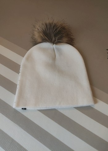 Kadın Beyaz Kürk Detaylı Triko Bere - Görsel 2