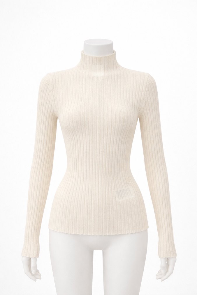 Siyah Yüksek Yakalı Kadın  transparan  Triko Kazak - Görsel 2