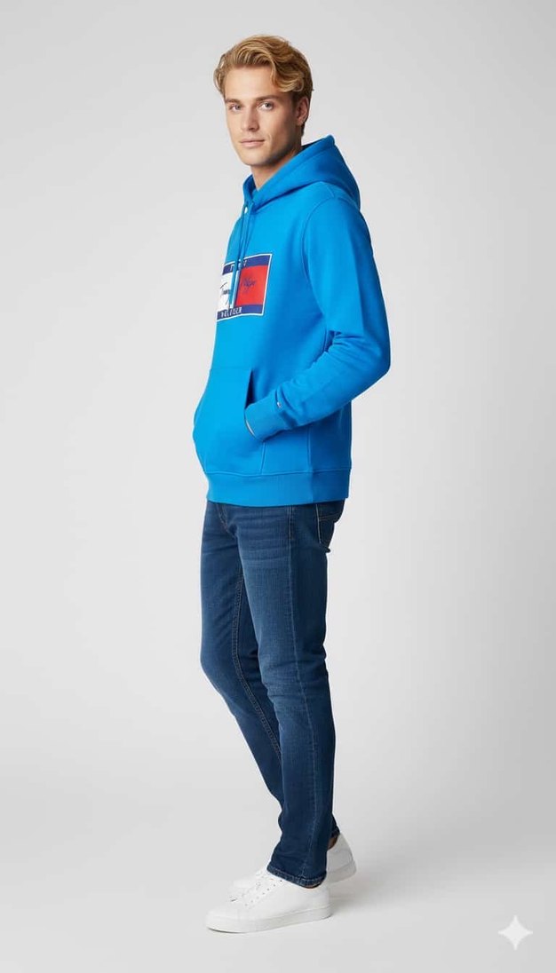 Tommy Hilfiger Mavi Kapüşonlu Sweatshirt - Görsel 3