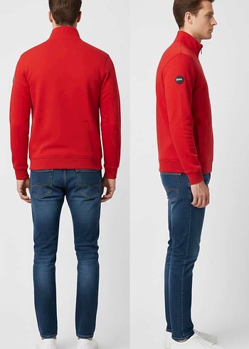 Kırmızı Fermuarlı Erkek Sweatshirt - Görsel 3