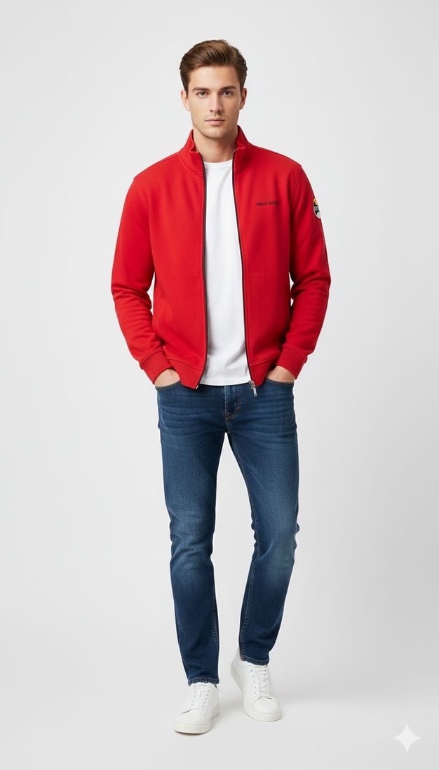 Kırmızı Fermuarlı Erkek Sweatshirt - Görsel 2