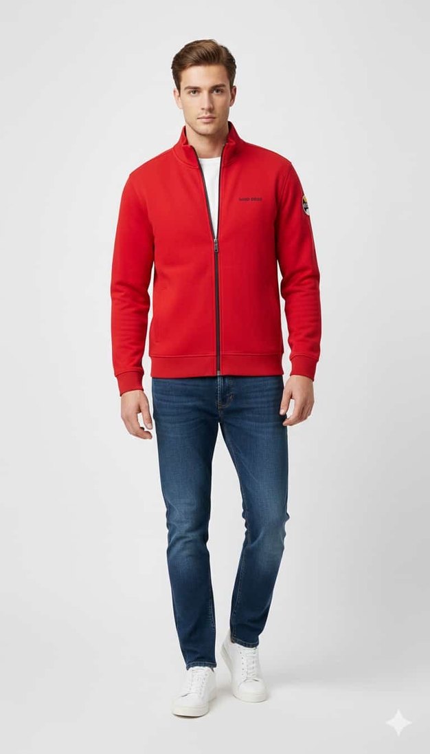 Kırmızı Fermuarlı Erkek Sweatshirt - Görsel 5