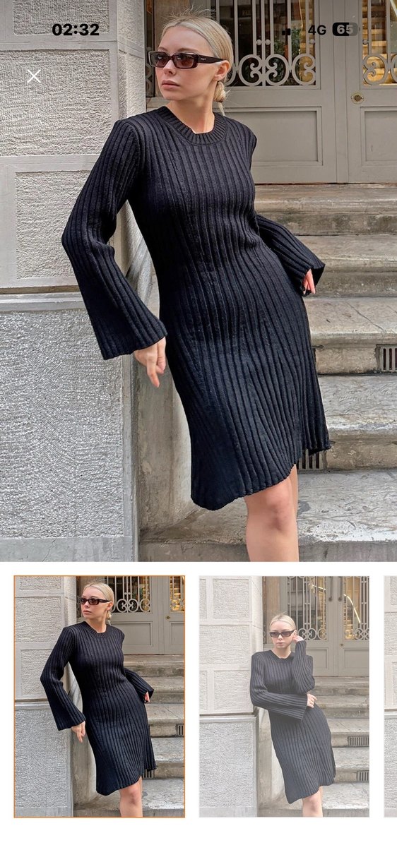 Siyah Uzun Kollu Triko Elbise - Görsel 2