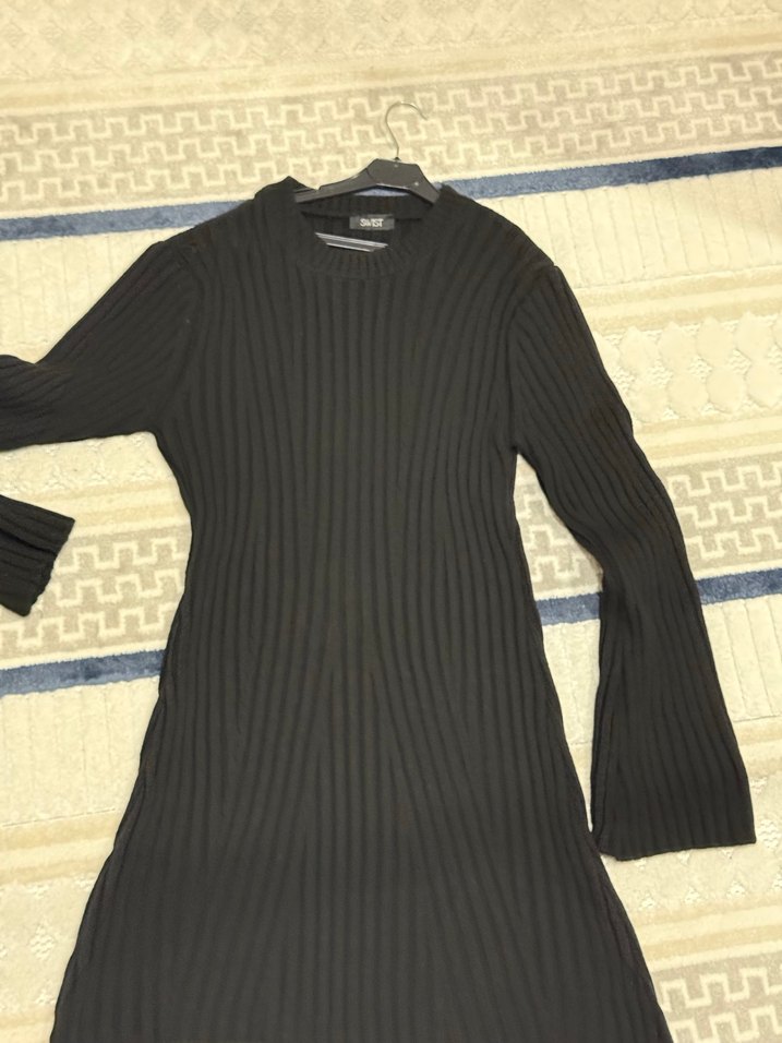 Siyah Uzun Kollu Triko Elbise - Görsel 5