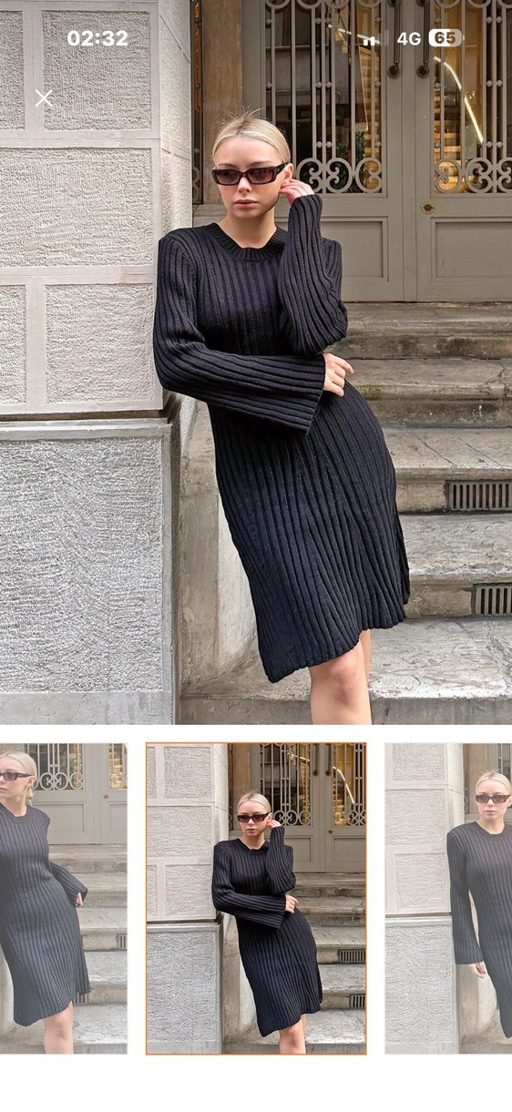 Siyah Uzun Kollu Triko Elbise - Görsel 3